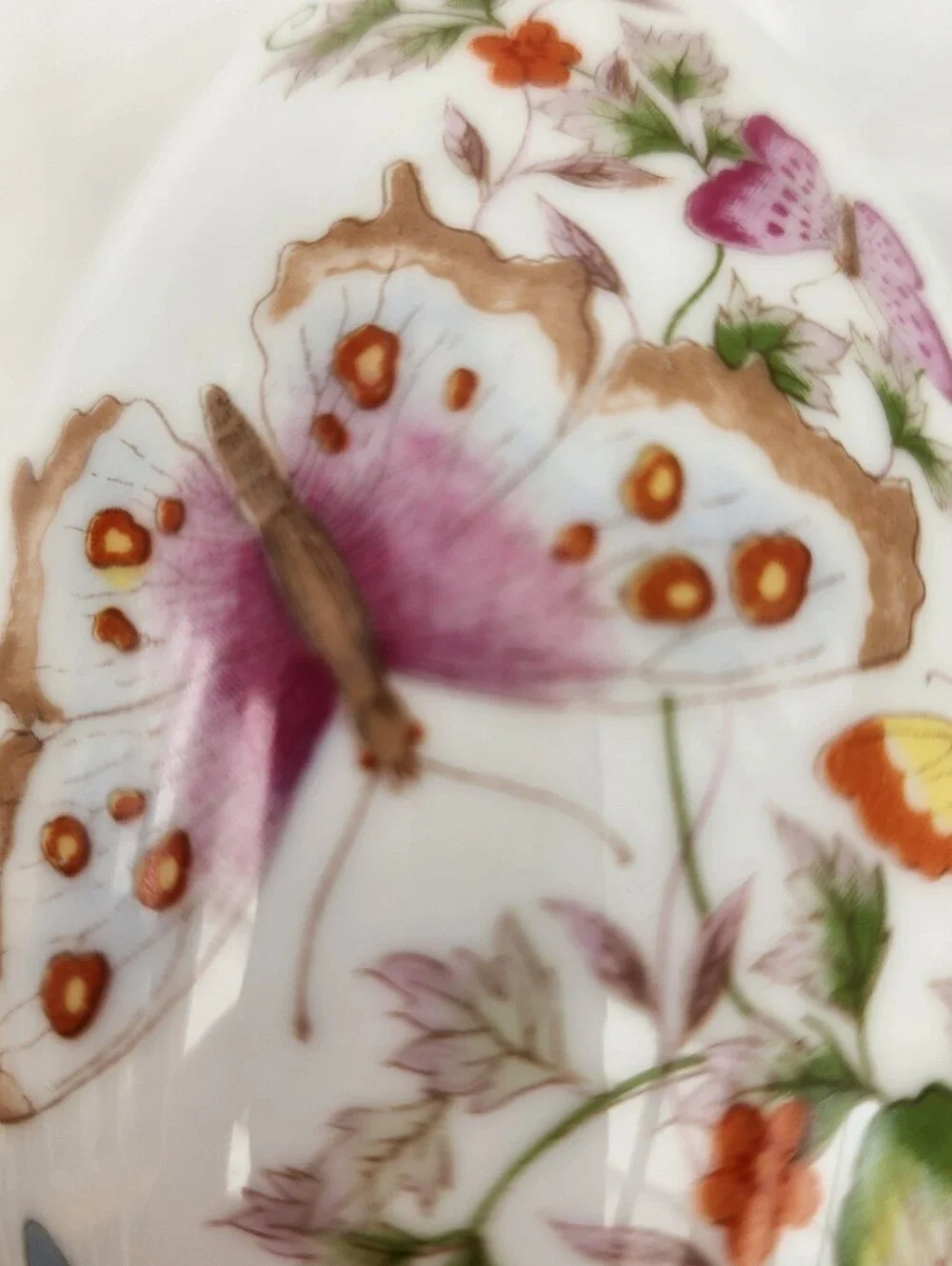 VTG Butterfly Moth Trinket Box 1974 Easter 5 1/2” Egg Shape Floral Porcelain